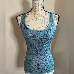 Sequin-Embellished Blue Tank Top